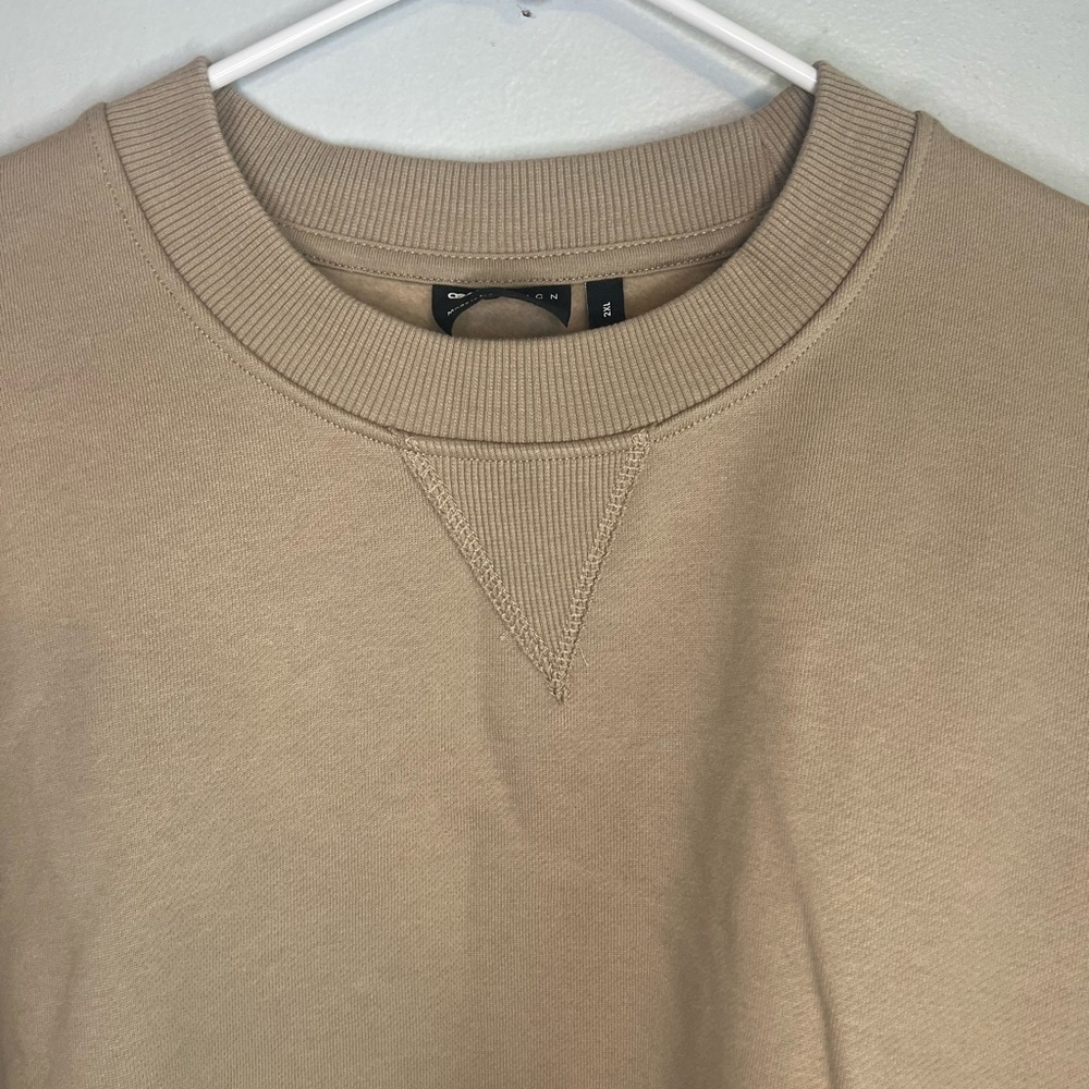 ASOS Crew Neck Long Sleeve Sweatshirt Beige Sz 2XL Basic Normcore Simple Thick - Picture 2 of 9